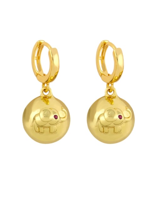 elephant Brass Cubic Zirconia Ball Vintage Huggie Earring