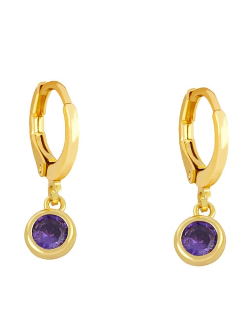 purple Brass Glass Stone Geometric Minimalist Huggie Earring