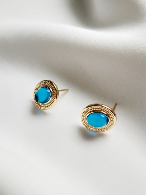 Boomer Cat 925 Sterling Silver Turquoise Blue Vintage  Magic Blue Glass Stud Earring 0