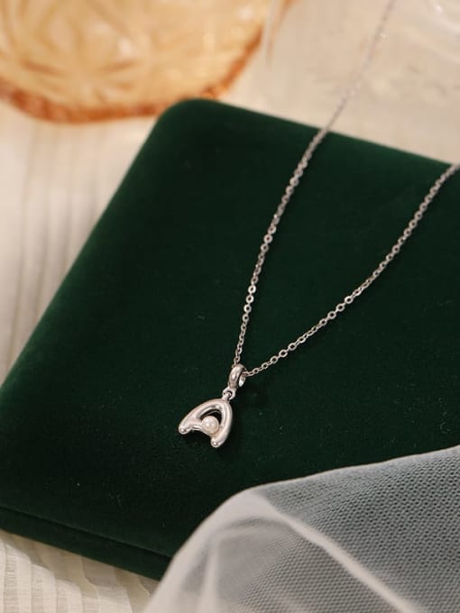 NS1066 【 A 】 925 Sterling Silver Imitation Pearl 26 Letter Minimalist Necklace