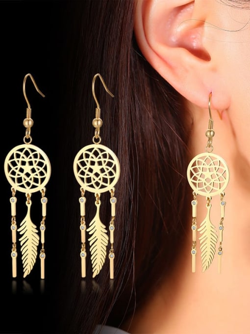 CONG Stainless Steel With Dream Catcher Tassel Earrings 1