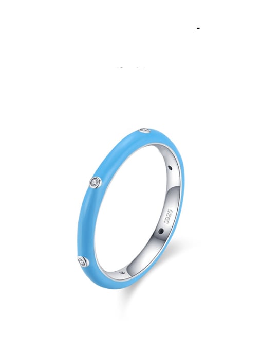 blue 925 Sterling Silver Enamel Round Minimalist Band Ring
