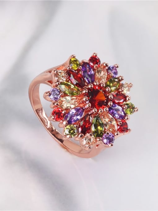 rose gold Brass Cubic Zirconia Flower Luxury Band Ring