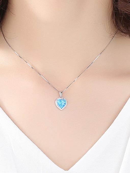 CCUI 925 Sterling Silver Opal Multi Color heart Necklace 1