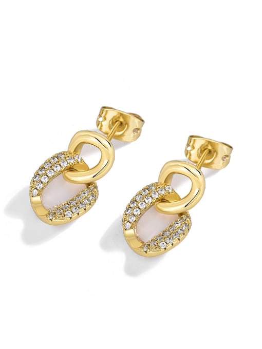 Gold Chain Earrings Brass Cubic Zirconia  Minimalist Hollow Geometric Chain  Drop Earring