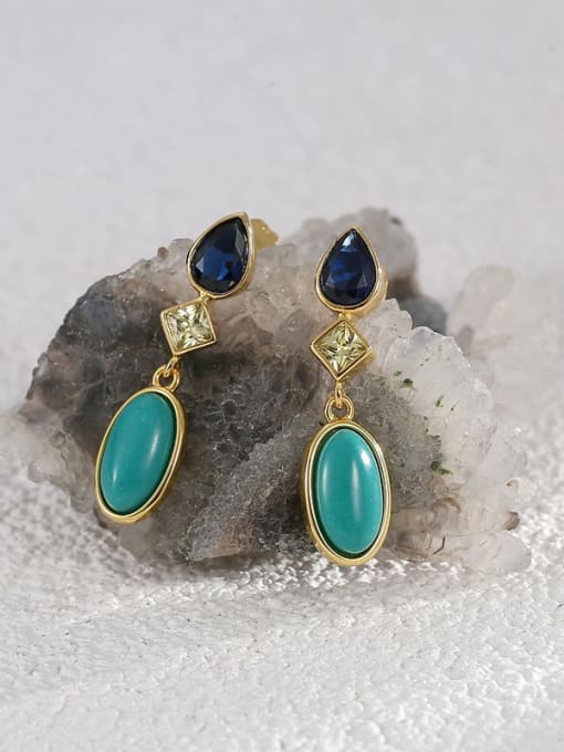 CHARME Brass Turquoise Geometric Vintage Drop Earring 1