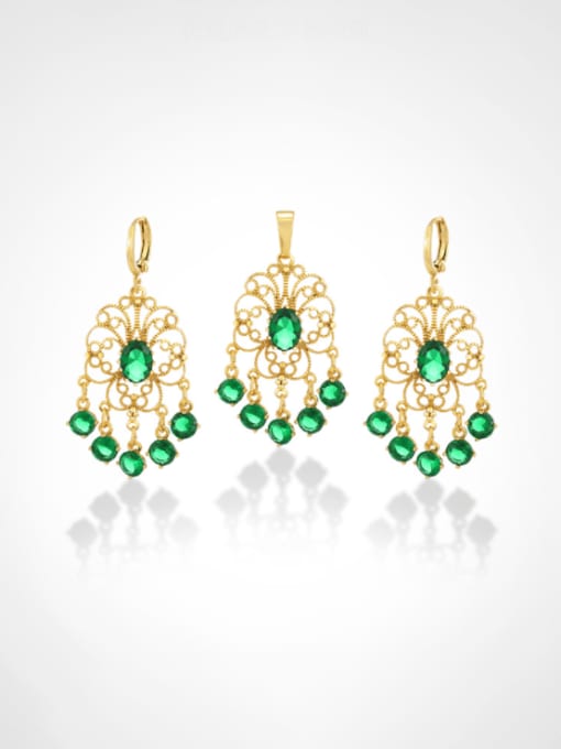 24K gold (green) Alloy Cubic Zirconia Tassel Dainty Drop Earring