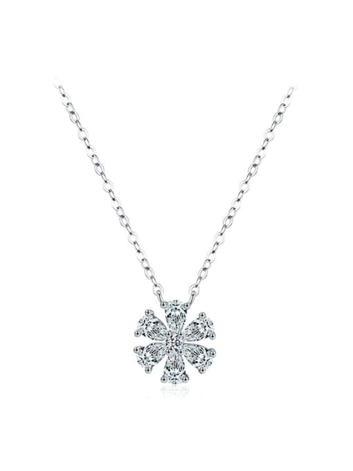 RHN977 white 925 Sterling Silver Cubic Zirconia Flower Classic Pendant Necklace