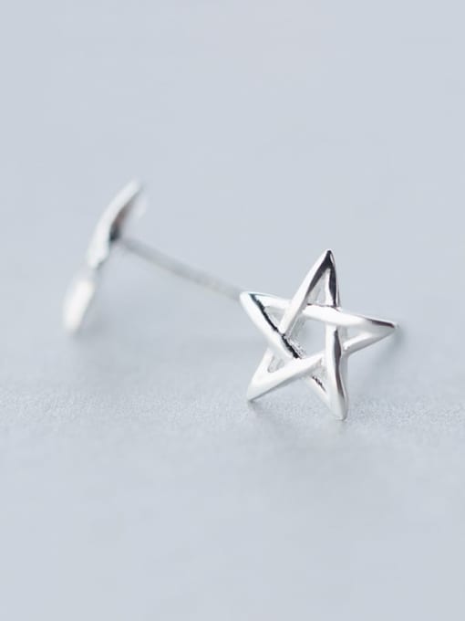Rosh 925 Sterling Silver  Minimalist  Hollow Pentagram Stud Earring