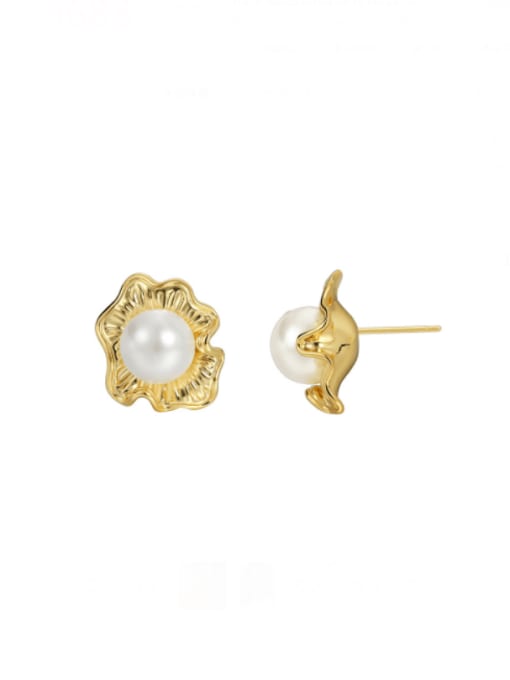 CHARME Brass Imitation Pearl Flower Vintage Stud Earring 0