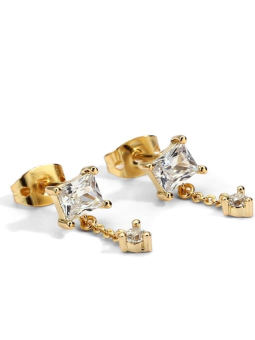 Gold Zircon Earrings Brass Cubic Zirconia Geometric Minimalist Stud Earring