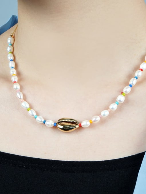 ZZ N200007B Stainless steel Freshwater Pearl Multi Color Irregular Bohemia Necklace