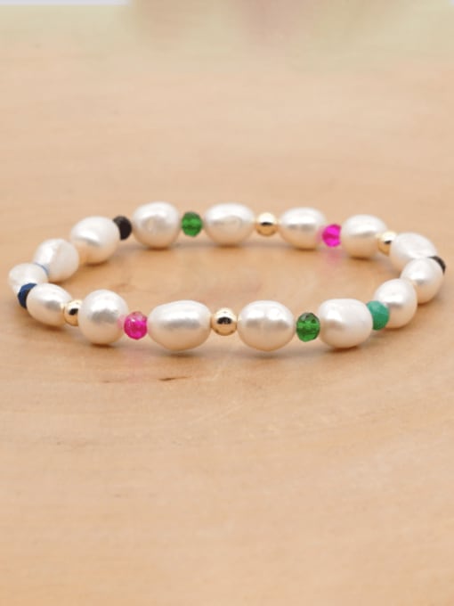 Roxi Stainless steel Freshwater Pearl Multi Color Round Bohemia Stretch Bracelet 1