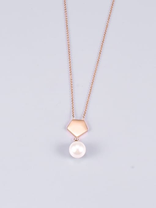 A TEEM Titanium Imitation Pearl Geometric Minimalist Necklace 2