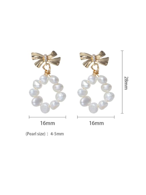 golden Brass Freshwater Pearl Bowknot Minimalist Drop Earring