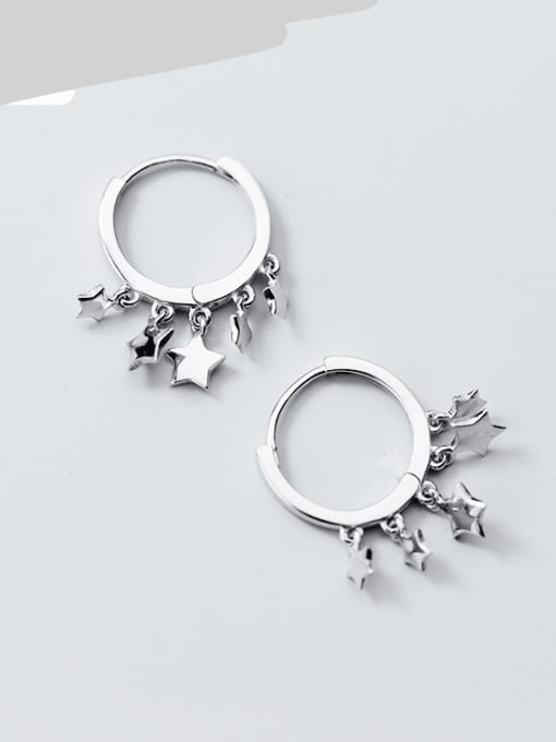Rosh 925 Sterling Silver Star Hoop Earring With 5 stars 2