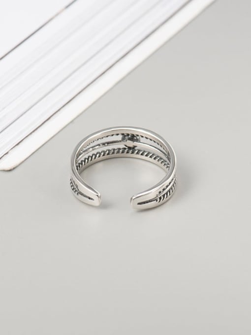 XBOX 925 Sterling Silver Geometric Vintage Simple two lines Stackable Ring 3