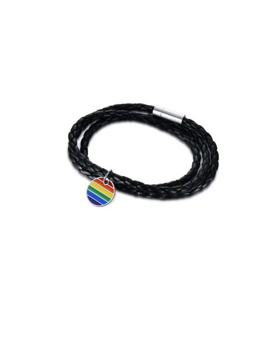 New rainbow Stainless steel Leather Heart Vintage Strand Bracelet