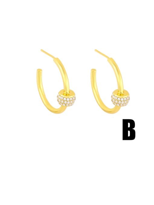 B Brass Cubic Zirconia Geometric Vintage Hoop Earring