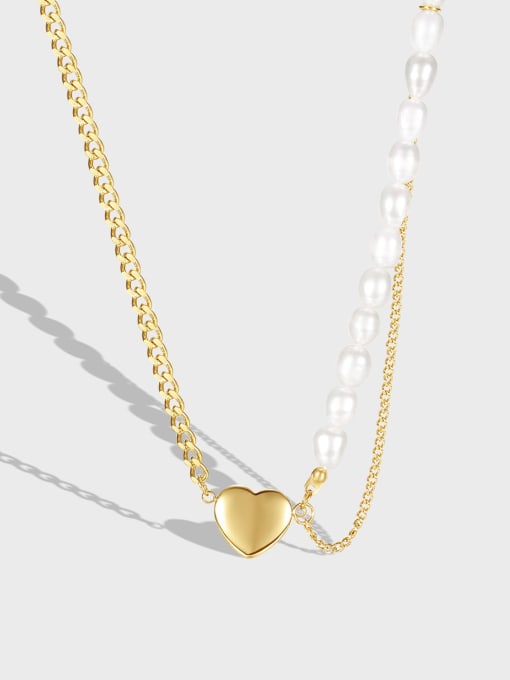 Open Sky Titanium Steel Imitation Pearl Heart Minimalist Multi Strand Necklace