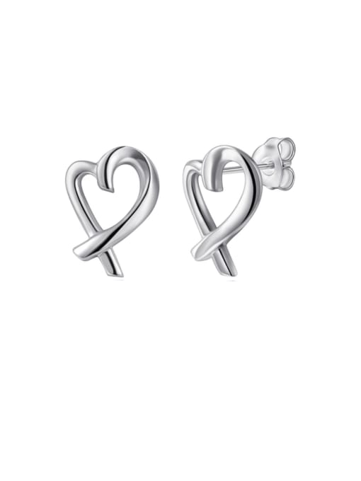 smooth white gold 925 Sterling Silver Cubic Zirconia Heart Minimalist Stud Earring
