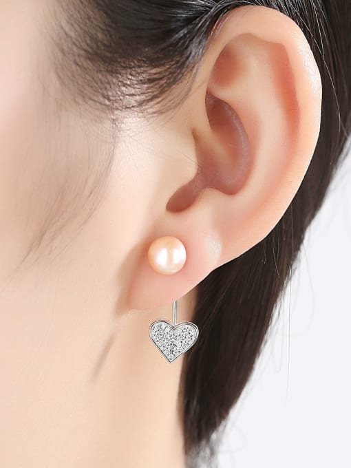 CCUI 925 Sterling Silver Classic Freshwater Pearl Heart  Drop Earring 3