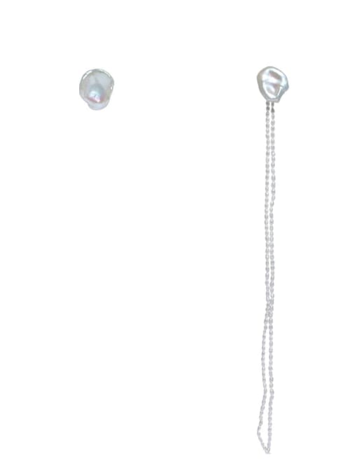 RAIN Brass Freshwater Pearl Asymmetry Tassel Minimalist Drop Earring 2