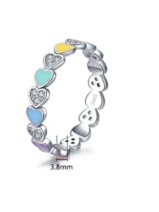 MODN 925 Sterling Silver Enamel Cubic Zirconia Trend Heart Band Ring 2