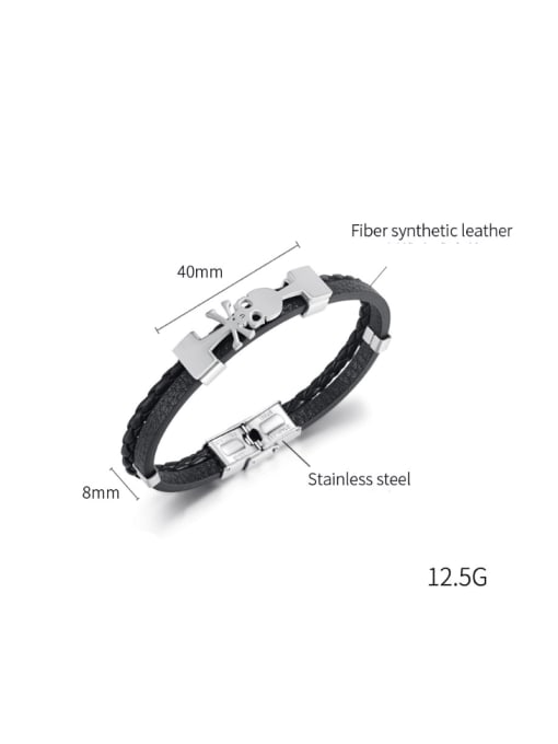 Open Sky Titanium Steel Artificial Leather Weave Hip Hop Handmade Weave Bracelet 3
