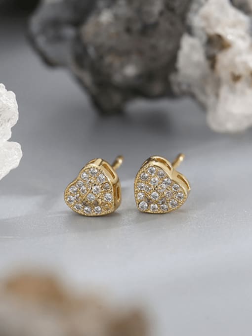 Gold Heart Zircon Earrings Brass Cubic Zirconia Heart Minimalist Stud Earring
