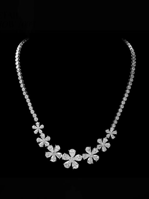 BLING SU Brass Cubic Zirconia Flower Luxury Necklace 1