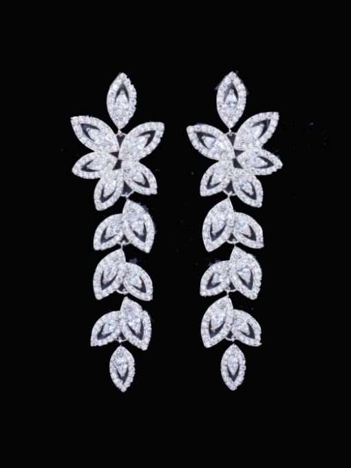 L.WIN Brass Cubic Zirconia Leaf Luxury Cluster Earring