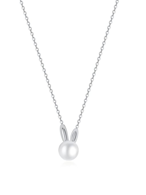 2207 steel necklace steel color Titanium Steel Imitation Pearl Rabbit Cute Necklace