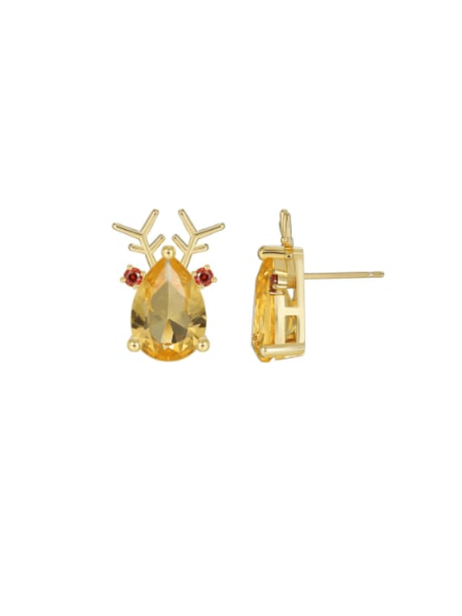 Gold elk earrings Brass Cubic Zirconia Deer Minimalist Stud Earring