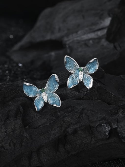 KDP-Silver 925 Sterling Silver Enamel Butterfly Dainty Stud Earring 2