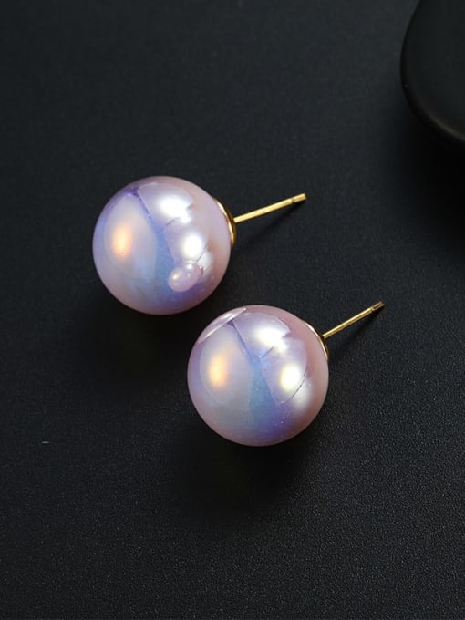 16mm Pink Zinc Alloy Imitation Pearl Round Minimalist Stud Earring