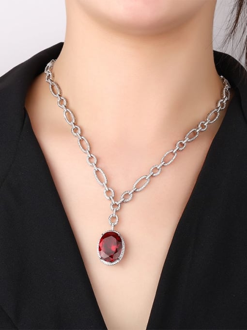 ROSS Brass Glass Stone Geometric Luxury Necklace 1