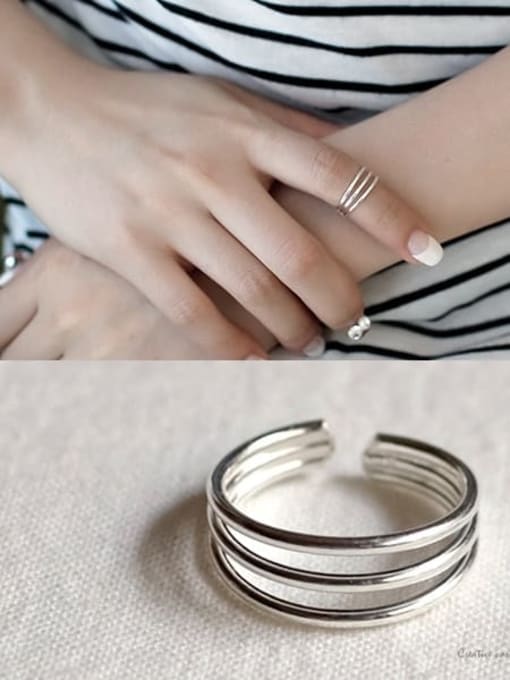 Boomer Cat 925 Sterling Silver Irregular Minimalist  Three Layer Joint  Stackable Ring 0