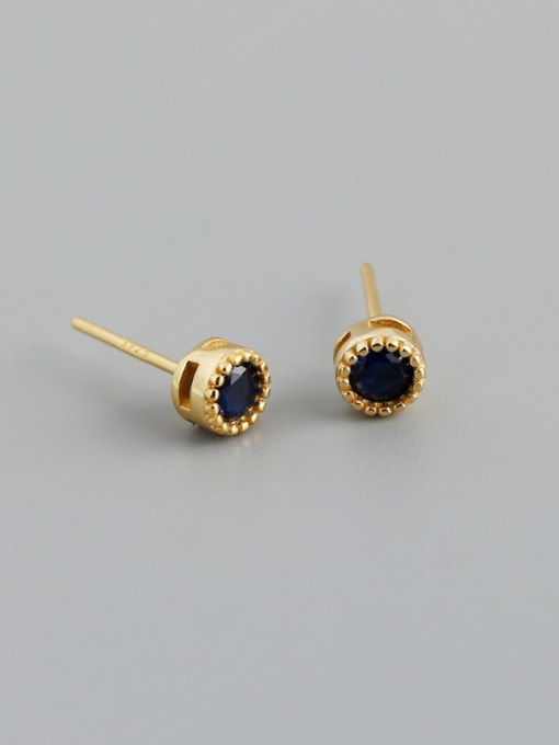 Bluestone (gold) plastic plug 925 Sterling Silver Cubic Zirconia Round Minimalist Stud Earring