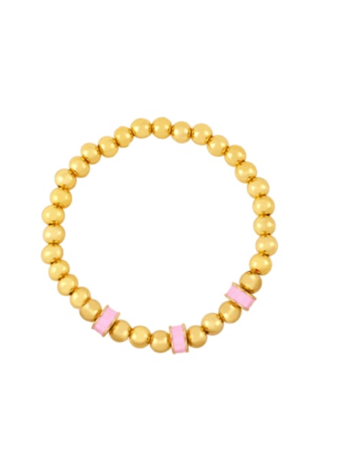 Pink Brass Enamel Geometric Minimalist Beaded Bracelet