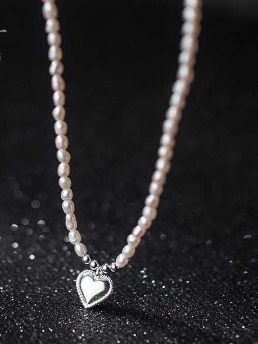 Rosh 925 Sterling Silver Imitation Pearl Heart Minimalist Necklace 1