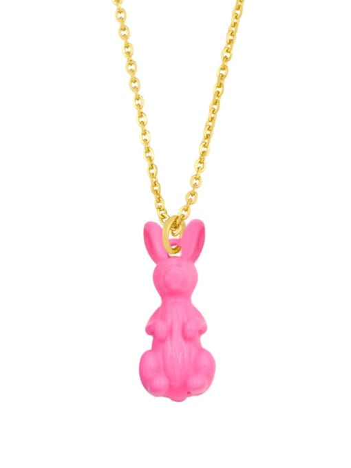 pink Brass Enamel Rabbit Vintage Necklace