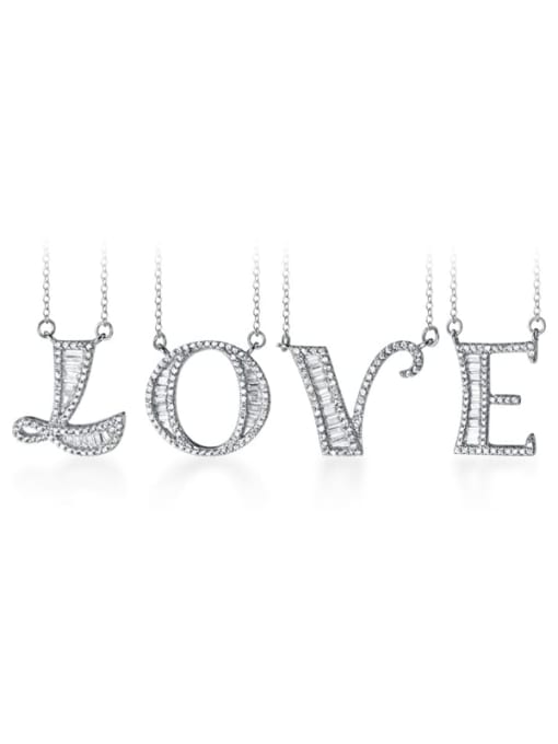 Rosh 925 Sterling Silver Simple Fashion full diamond letters pendant  Necklace 3