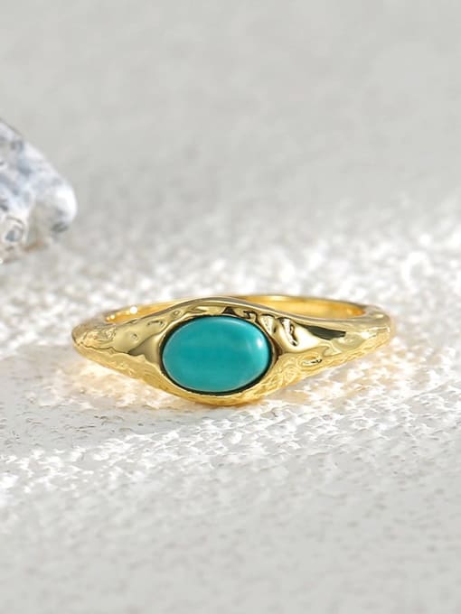 CHARME Brass Turquoise Geometric Vintage Band Ring 2