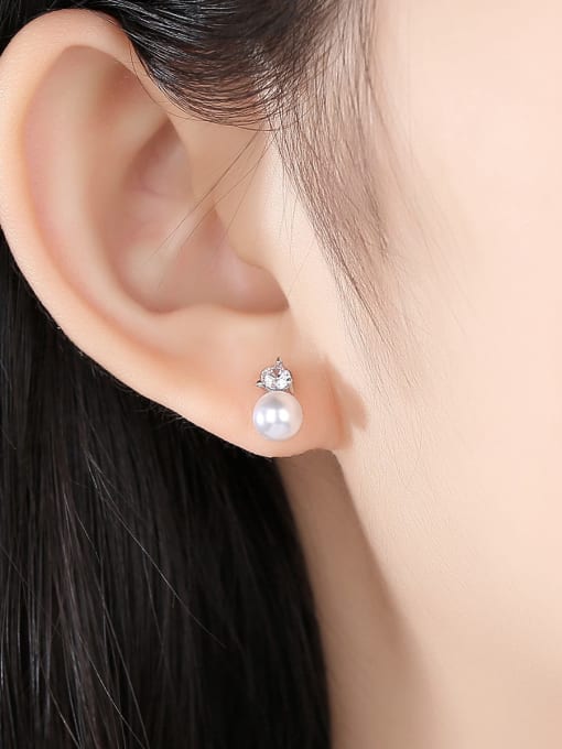 BLING SU Copper Imitation Pearl Round Minimalist Stud Earring 1