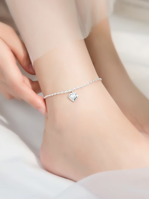 Rosh 925 Sterling Silver Heart  Vintage  Bead Chain Anklet 1