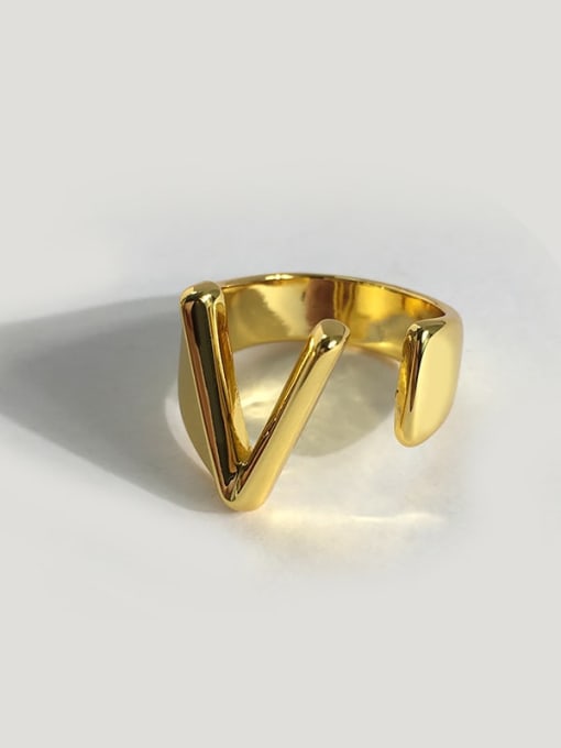 V Letters Copper Letter Minimalist  Free Size Band Ring