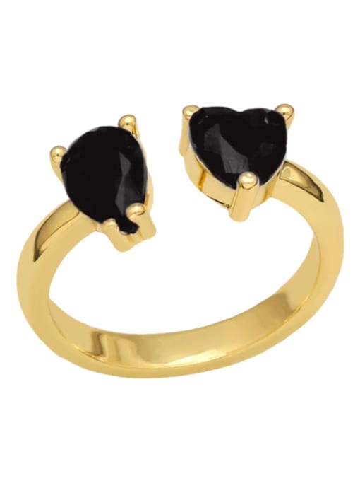 black Brass Cubic Zirconia Heart Minimalist Band Ring