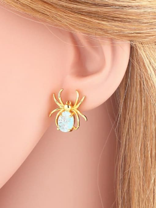 CC Brass Opal Bird Cute Stud Earring 1