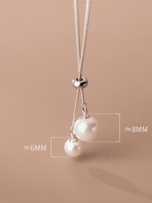 Rosh 925 Sterling Silver Imitation Pearl Tassel Minimalist Necklace 2